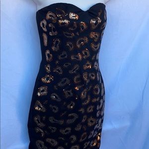 Sexy Black Body Con Gold Copper Sequin Mini Dress Halloween Pin up